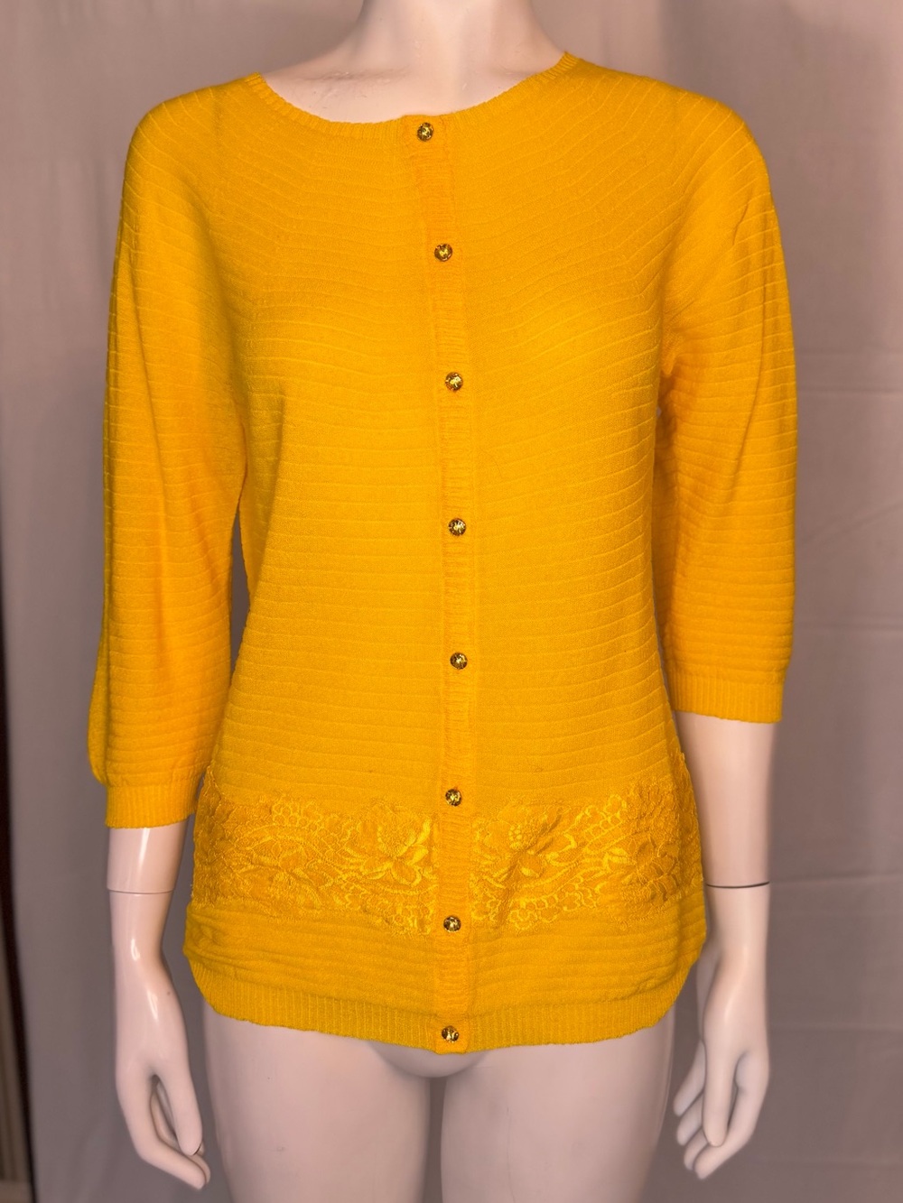 Bright Yellow Button-Front Knit Cardigan